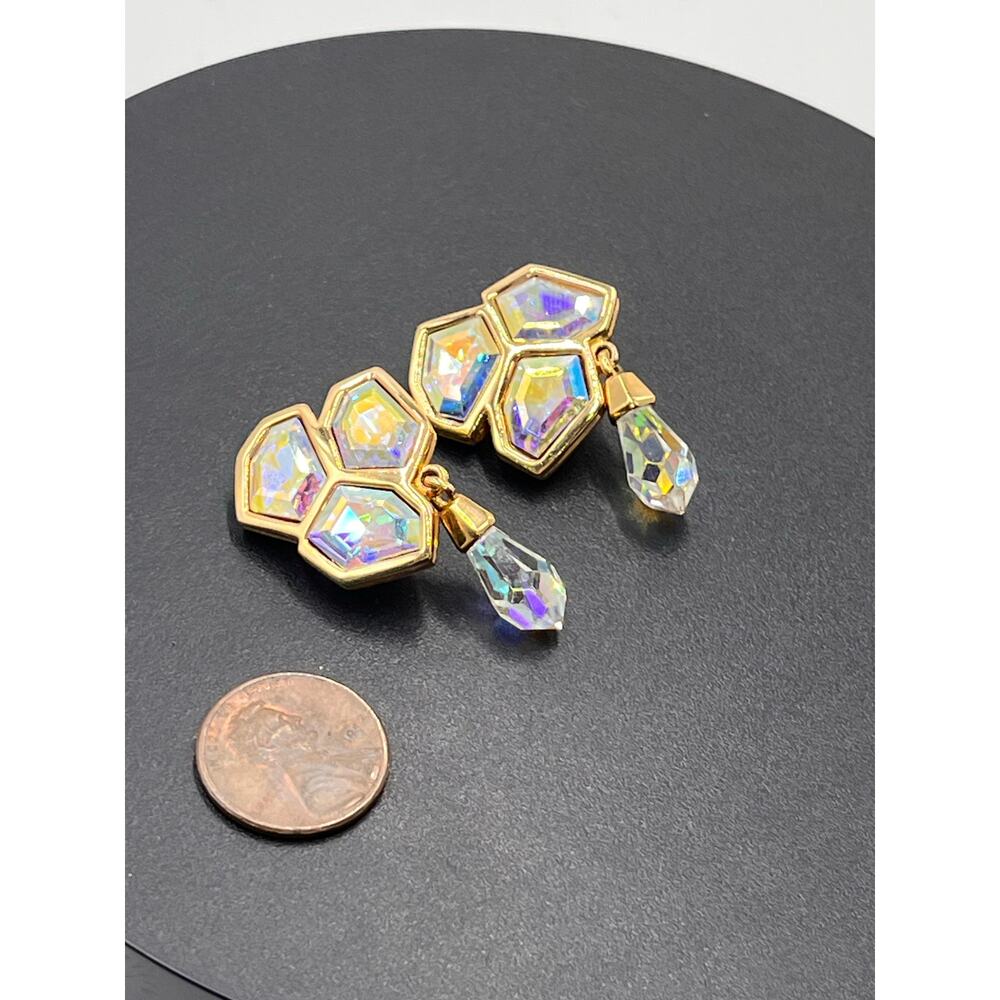 Swarovski Swan Vintage Aurora Borealis Crystal Dangle Chandelier Stud Earrings - Picture 9 of 11